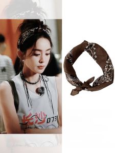 Naza Same Product Brown Hair Tie Scarf Hair Band American Retro Minority Fashion Paisley Small Square Towel Hair Accessories Female Summer