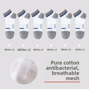 Mens Summer Thin Cotton Socks 100% Pure Cotton Absorbent Anti-Odor Sports Socks Full Cotton Antibacterial Short Socks