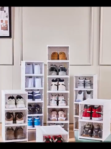 GetGadget⚙ 1/3/6/9 Layer Foldable Shoe Rack Folding Shoe Cabinet Rack Plastic Shoe Rack Box Organizer with Transparent & Side Door