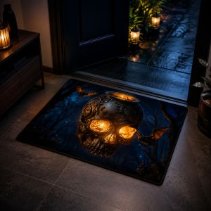 VIKAMA Halloween Skull and Bat Welcome Mat Washable Non-Slip Bath Door Mat Kitchen Bedroom Rug Holiday Home Decor