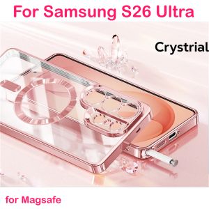 Girl Pink for Magsafe Plating Soft Clear Cases for Samsung Galaxy S26 Ultra S26 Plus Strong Magnetic Full Camera Protector Shell
