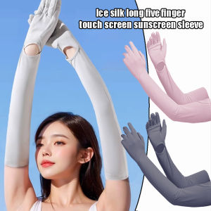 Ice Silk Sun Sleeves UV Resistant Arm Gloves for Women Summer Cycling Sun Protection Sleeve 5-Finger Touch Screen Gloves