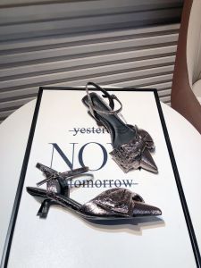 Korean Style French Butterfly Knot Pointed Toe Thin Heel Single Shoes Womens mid Heel Party Shoes Covered Head Sandals