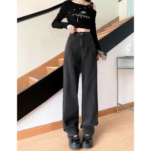 Korean Retro Classic Jeans Womens Wide Leg Pants Mom Femme Black Y2K Jeans High Waist Woman Trousers Pantalones Spodnie Damskie