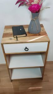 Solid Wood 1 Drawer Side Table with 2 layer Open Shelf/ Night Stand Table