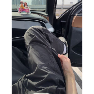 Black Quick Dry Slim Fit Cargo Pants Mens Summer Lightweight Fleece Pants Cleanfit Diagonal Cut Workwear Trousers