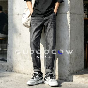 GUJOOCOW | Mens Summer Lightweight Straight Tapered Nine-tenths Jeans Casual Pants