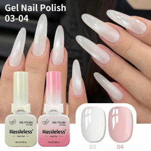 Hassleless 15ml New Trendy Water Ice Pink + White Gel Nail Polish Set UV/LED Nail Polish Perfect for DIY at Home