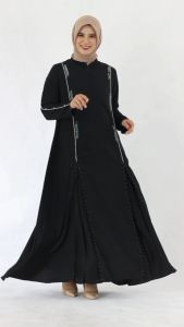 Tiara Abaya Hitam - Hiasan Payet Mote dan Mutiara - Woolpeach Premium