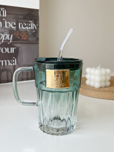 Luxury Electroplated Glass Cup with Handle Colorful Water Cup for Office And Dormitory Juice Cup round Shape European Style