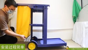 Janitorial Cleaning Cart with wheels Thicken Utility Janitor Heavy Duty Trolley Cart Multifunction Hotel Cleaning Trolley Cart Housekeeping Cart with Garbage Bag
