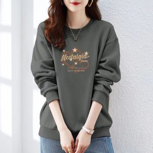 เสื้อสเวตเตอร์คอกลมแขนยาวผ้าฝ้ายแท้สไตล์เกาหลีสำหรับผู้หญิง ทรงหลวม แฟชั่นฤดูใบไม้ร่วง ทรงหลวม ทรงหลวม สไตล์เกาหลี