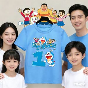 52TOYS | Doraemon New T-shirt for Children Birthday Figure Tee Top Blue Clothing Fashion Base Baby Round Neck Cartoon Clothes Kids Gift