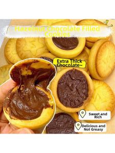 Aesthetic Hazelnut Chocolate Filled Crispy Cookies