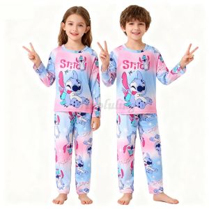 Girls Stitch Pajamas Sets Children Homewear Long Sleeved 2pcs Boys Pyjamas Nightwear Disney Kids Clothing Suits Christmas Gifts