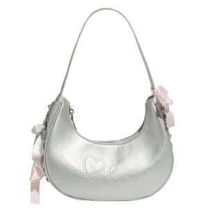 CasperKeanu SweetCool Heart Shaped Underarm Bag Moon Tooth Handbag Summer Ballet Style Youth Fashion Trend Soft PU Leather