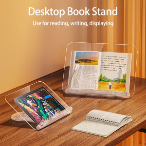 Desktop Book Stand Acrylic Reading Stand Lightweight Transparent Book Holder for Cooking Book Foldable 13-gears Angle Adjustable Easy to Carry Textbook Recipe Magazine Document Storybook Cookbook Sheet Music and 17.3inches Laptop