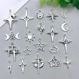 5pc/20pcs Alloy Ancient Silvery Star Moon Sun Pendant Jewelry Making DIY Keychain Earrings Charms for Jewelry Bracelets Necklace