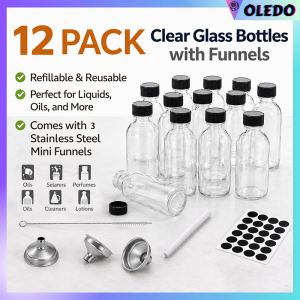 12pcs Small Clear Glass Bottles With Lids Round Sample For Juice Oils Ginger Shots Whiskey Liquids