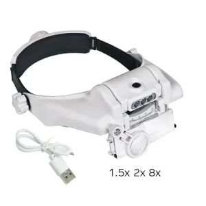 Headband Magnifying Glass LED Illuminated USB Rechargeable Glasses Loupe Watchmaker Repair Tool 1.5x 2x 2.5x 3x 3.5x 8x