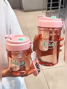 Simple High Value Girl Straw Large Capacity Water Cup Children Portable Plastic Cup