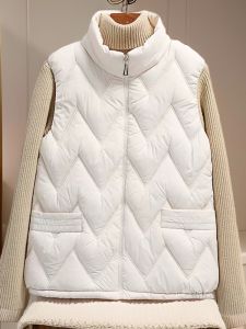 Autumn Winter Womens Thickened Quilted Cotton Jacket Stand Collar Sleeveless Base Layer Vest Coat Casual High Waist Zipper