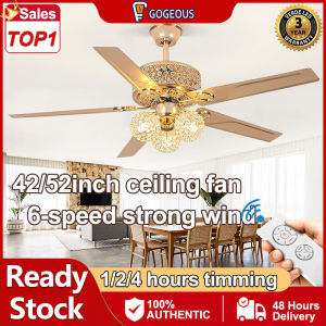 GOGEOUS Stainless steel ceiling fan with light modern ceilings fan 52inch ceiling fan with led light 3 colors dimming 6 gear wind mute ceiling fan heavy duty ceiling fans for living room bedroom dining room hotel