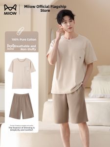 MiiOW | Pure Cotton Mens Sleepwear Short Sleeve Shorts Summer Lightweight Loungewear Set