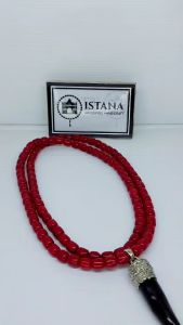 Kalung Red Coral Marjan & Liontin Akar Bahar Kombinasi Alpaka