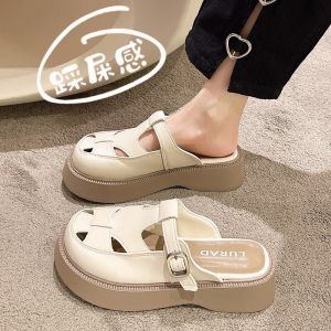 Anti-Slip Slippers Womens Summer Outdoor Wear Easy to Put on Pregnant Women Shoes Head Cover Casual Flat Bottom round Toe