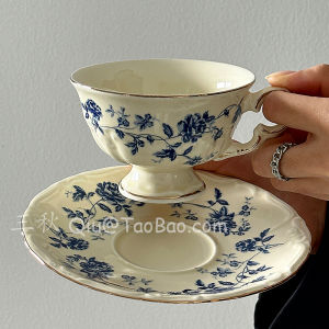 Sanqiu Sanq French Style Retro Blue and White Porcelain Coffee Set Chinese Style Afternoon Tea Cup Latte Cup Niche Style Gift