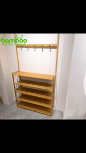 Bamboo Shoes Rack Rak Kasut 4/5Layers With Hooks Over 30+Pairs Shoes Outdoor Rak Kasut 挂衣鞋架