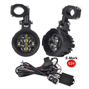 ไฟหน้ามอเตอร์ไซค์ E-mark คู่ 100W ไฟตัดหมอก LED ไฟเสริมสำหรับขับขี่ ไฟสปอตไลท์ ไฟหน้าแบบสองสี ไฟแฟลช ไฟตัดหมอกมอเตอร์ไซค์