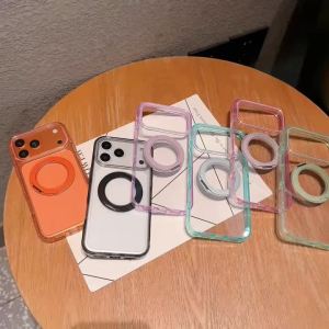 Crystal Clear 360° Rotate Magnetic Stand Case For iPhone 17 16 15 14 13 Pro Max MagSafe Compatible Anti-Yellow Shockproof Cover