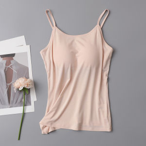 เสื้อกล้ามผ้าไหมหม่อนธรรมชาติสำหรับผู้หญิงเสื้อชั้นในแบบบางแบบไม่ต้องสวมสำหรับฤดูร้อนสายเดี่ยวผ้าไหมแท้ทั้งชิ้นเกาะอกซับในระบายอากาศได้ดีถนอมผิว