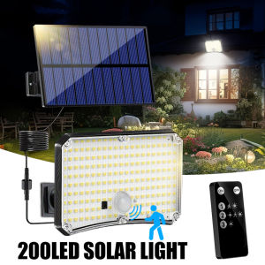 200 LED Solar Lights Outdoor 4 Working Modes Motion Sensor Floodlight Remote Controlfor 3 Modes IP65 Waterproof for Garden