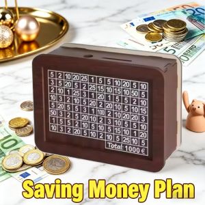 Euro Saving Money Box Piggy Bank Cash Wooden Savings Challenge Box with Money Target Numbers Tirelire Alcancia Spaarpot