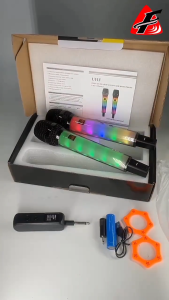 【KYLI】SHRE-80S LED Professional Handheld Wireless Unidirectional Dynamic Microphone with RGB Light and Built in Rechargeable Batter