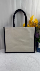 207 Jucy A3 Laminated Big Canvas Bag Plain Tote Bag Black Gusset Shopping Grocery Work Office
