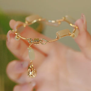 Viviann Original Hetian Jade Bracelet Irregular Jade Bracelet Gentle Summer Bangles Hetian Jade Bell Bracelet For Women Girls Amulet Jewelry Mothers Day Gifts Gold Wrist Ladies Wear Jewelry