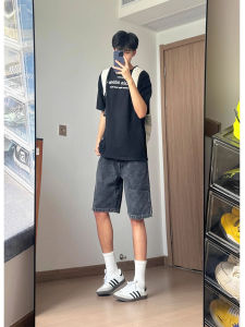 Quần Short Denim Nam American High Street Mỏng Rộng Rãi Mùa Hè Quần Dài Năm Điểm Quần Jeans Ống Đứng Thoáng Khí Co Giãn