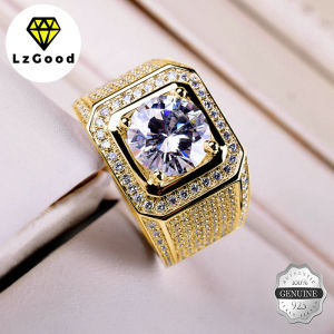 【Free Jewelry Box+Fast Delivery】LzGood 14K Gold Solitaire Male 2ct Lab Zircon Moissanite Ring Silver Color Jewelry Engagement Wedding band Rings for men gift
