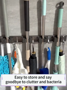 RACK  Wall Mounted Mop Clip Holder Broom Hanger Organizer Punch-Free Buckle Hook Bathroom Storage 可移动拖把夹