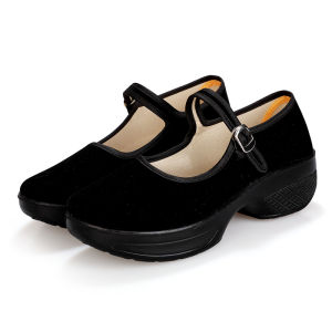 Old Beijing Cloth Shoes Womens Spring Shoes Mid Heel Work Cloth Shoes Black Womens Soft Bottom Fashion Square Dancing Womens Shoes