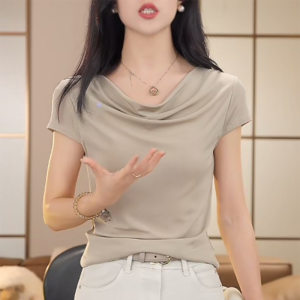Áo Thun Dáng Eo Môt Bánh Tay Ngắn Ice Silk Nữ Nhẹ Mát Thoải Mái Sang Trọng
