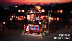 City Japanese Ramen Shop Street View Building Blocks Lamian Noodles Restaurant Architecture Lights Bricks Decoration Toys Gift