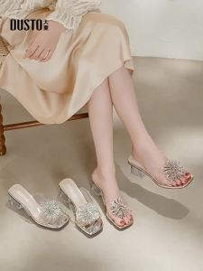 DUSTO | Firework Rhinestone New Summer Transparent Thick Heel Sandals