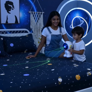 [Ready Stock]Cute Space Theme Bedding Set 4PCS Cartoon Planet Rocket Duvet Cover Premium Garterized Fitted Sheet Kids Boys Room Decor