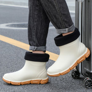 Short Tube Autumn Winter Pure Color Fishing Spring Summer Mens Boots Waterproof Shoes Mens Rain Boots Trendy Adult Car Wash Soft