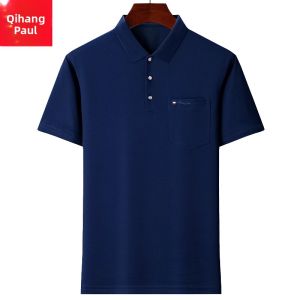 Casual Dad Polo Shirt Mens Short Sleeve Summer Mid-Year Clothing Cotton Pique with Pocket Versatile Casual Wear for Men